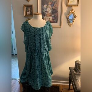 GAP Green & Navy Flowy Heart Print Cutesy Dress XXL Plus Elastic Waist Stretchy